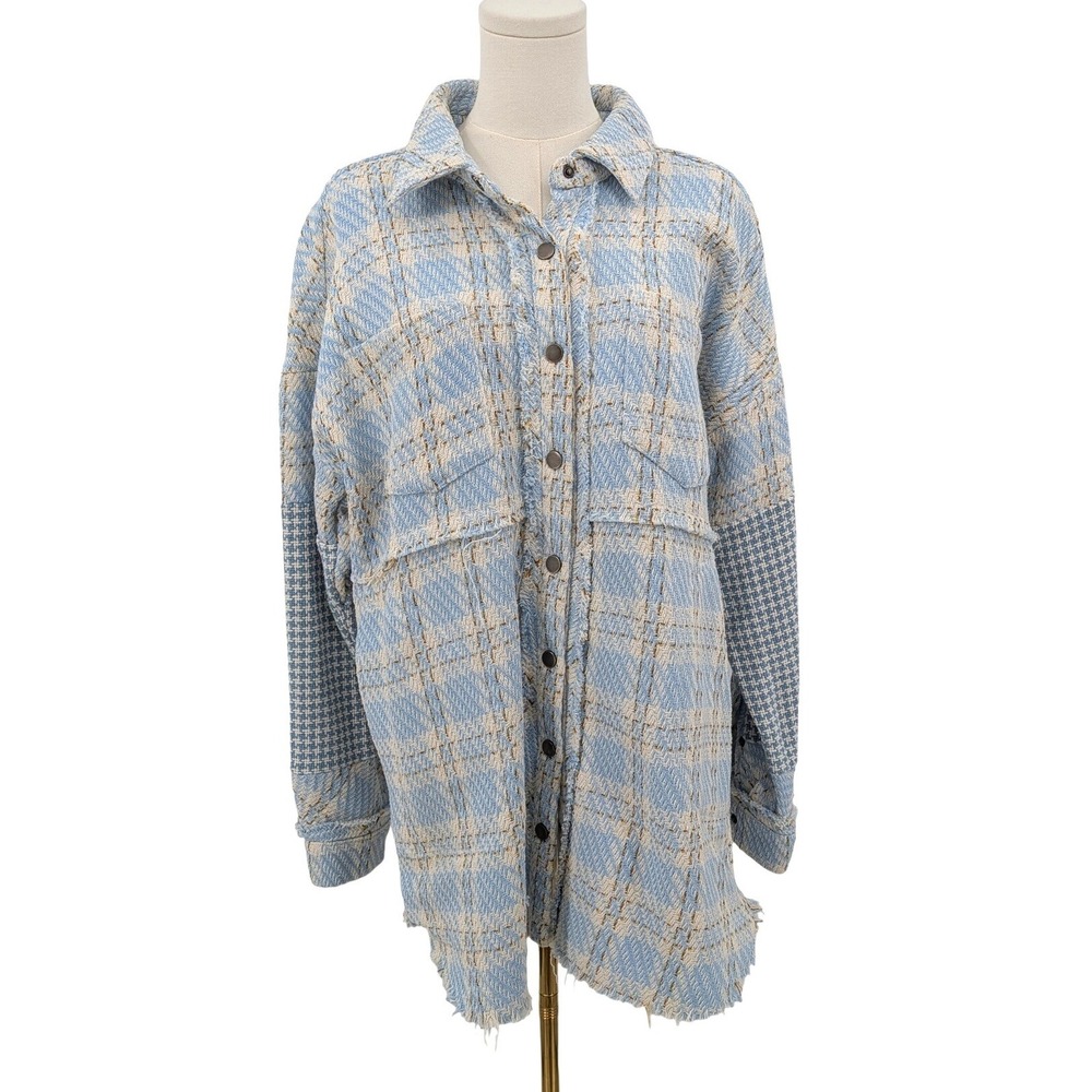 Fate Oversized Plaid Shacket Raw Edge Button Front Jacket Womens M NWT